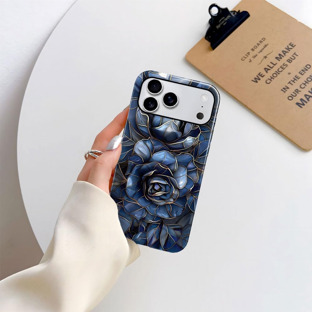 Case for iPhone 17 Pro Max - Slim Fit Anti-Scratch Phone Case for Girl Women - Rose Floral Stained Glass (Glossy)