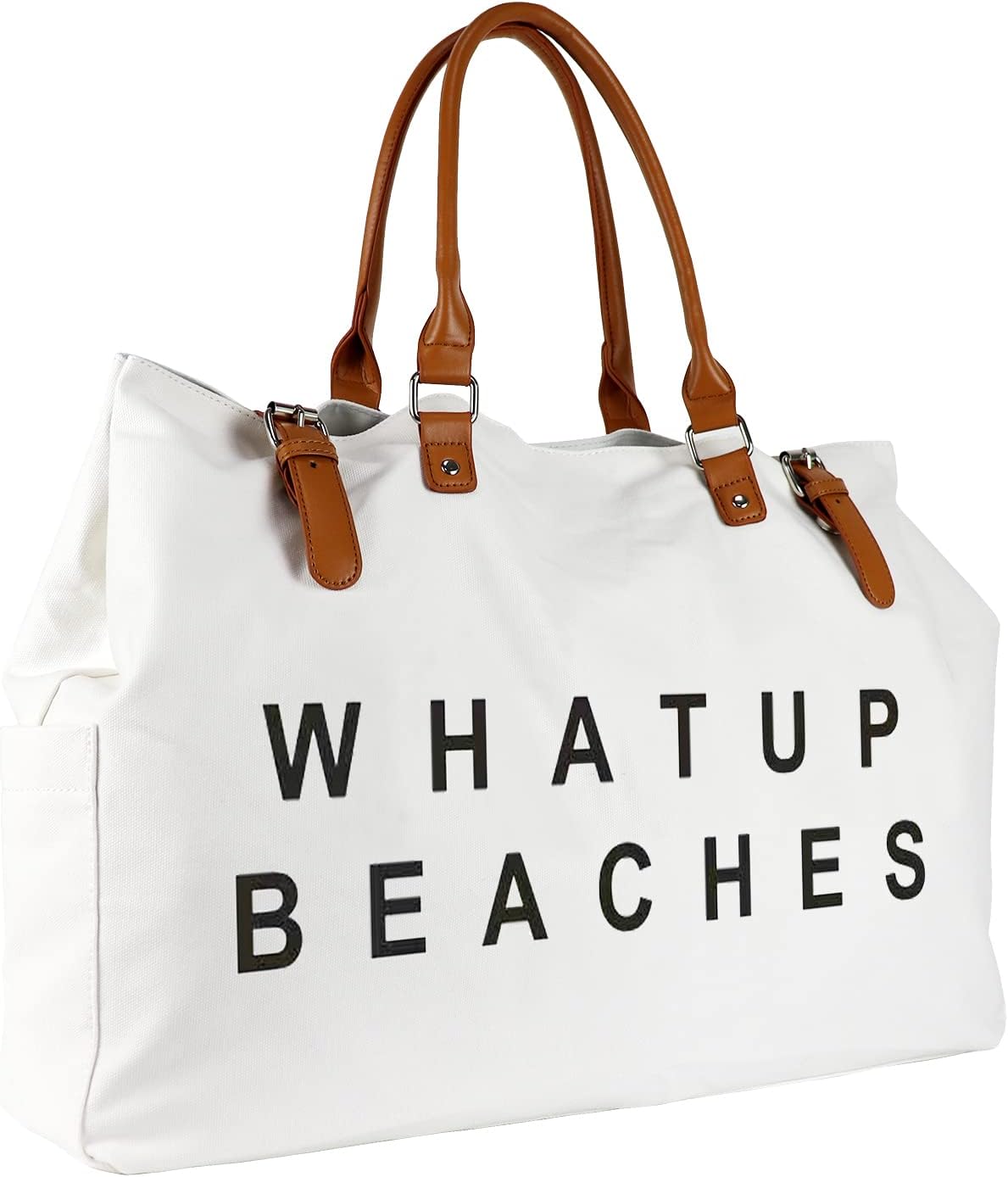 Beach Bag with Vegan Leather Handle, Extra Large Beach Bag for Women Waterproof Sandproof, White