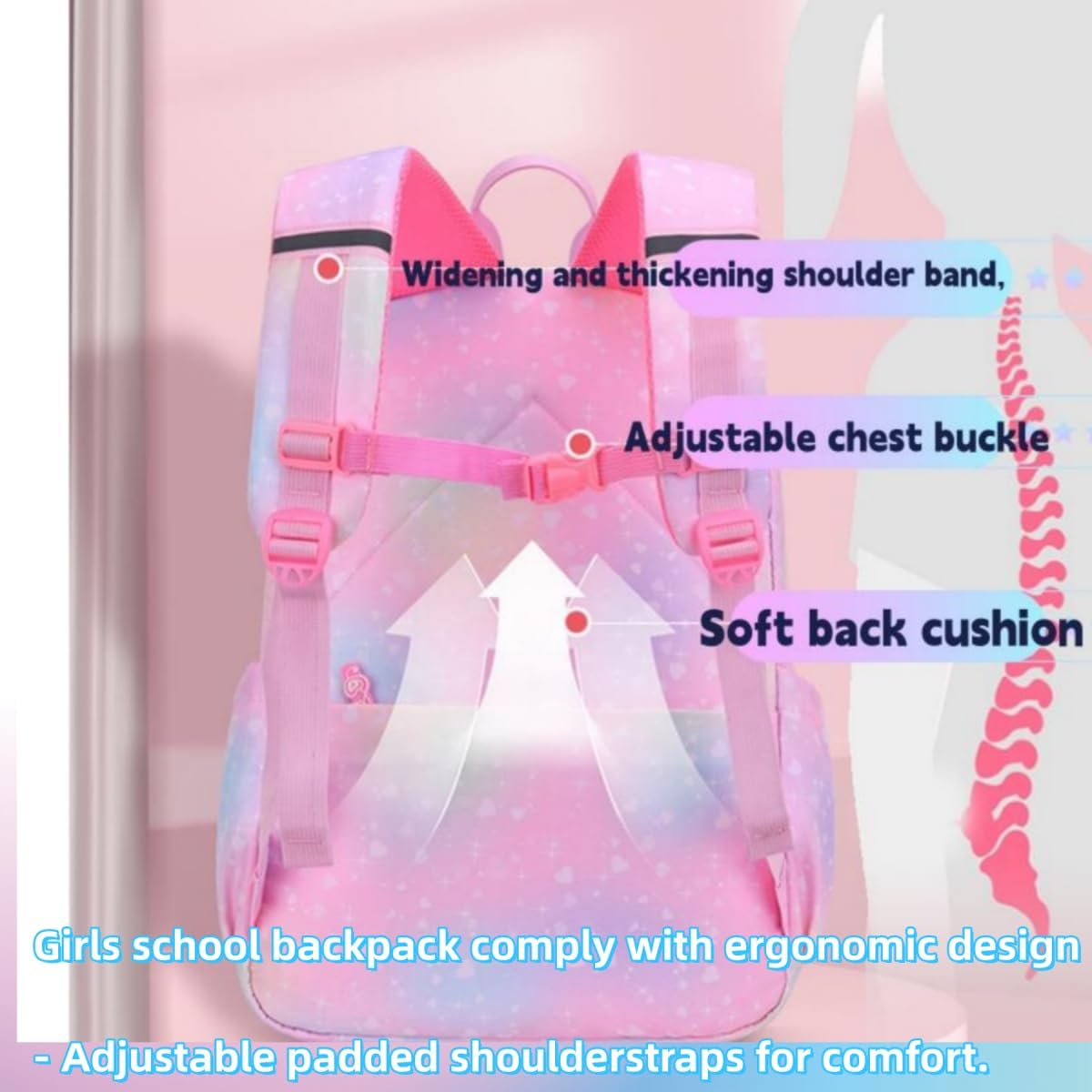 Girls Backpack, School Backpacks Rainbow Student Backpa,Kawaii Kids Backpack,Book Bag for Elementary Primary School
