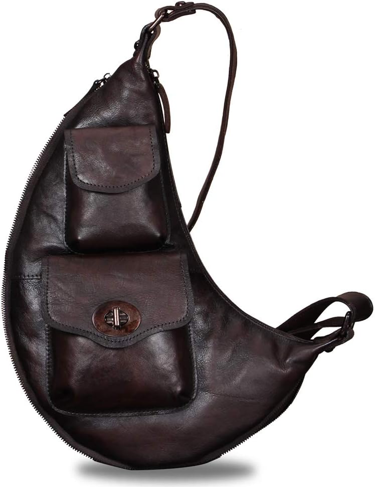 Genuine Leather Large Sling Bag for Men and Women Vintage Real Leather Sling Backpack Shoulder Crossbody Bag Chest Bag