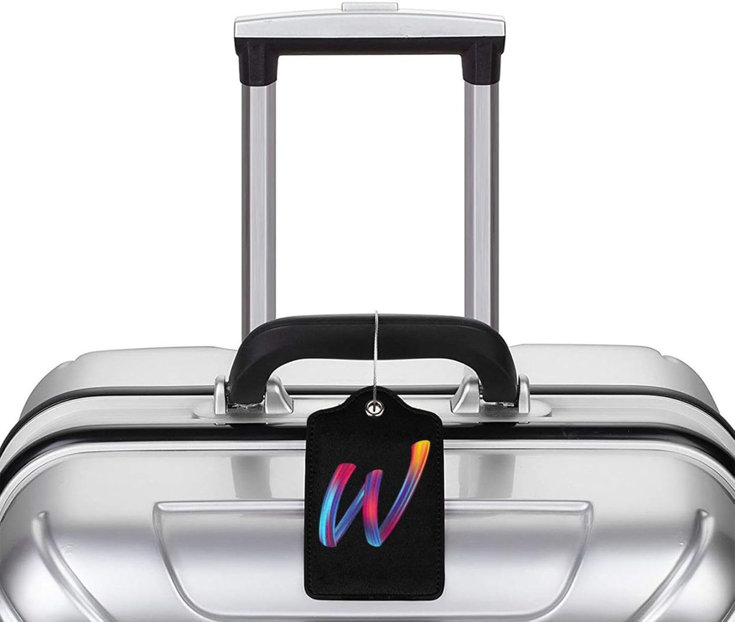 2 Pack Initial Luggage Tags for Suitcase, Colorful Letter Design Cruise Name Bag Tags, Novelty Baggage Identifiers with Full Privacy Cover, Leather ID Label for Women Men Kids Travel, Rainbow Letter W