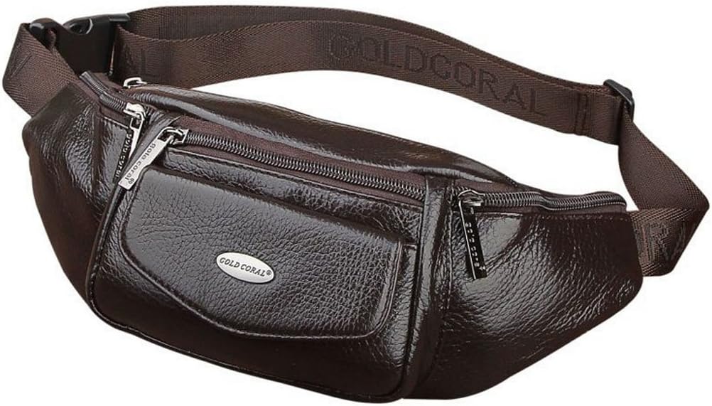 Hebetag Leather Fanny Pack Waist Bag for Men Women Slim Bumbag Waist Packs Outdoor Travel Hiking Casual Pouch Day Pack, Coffee