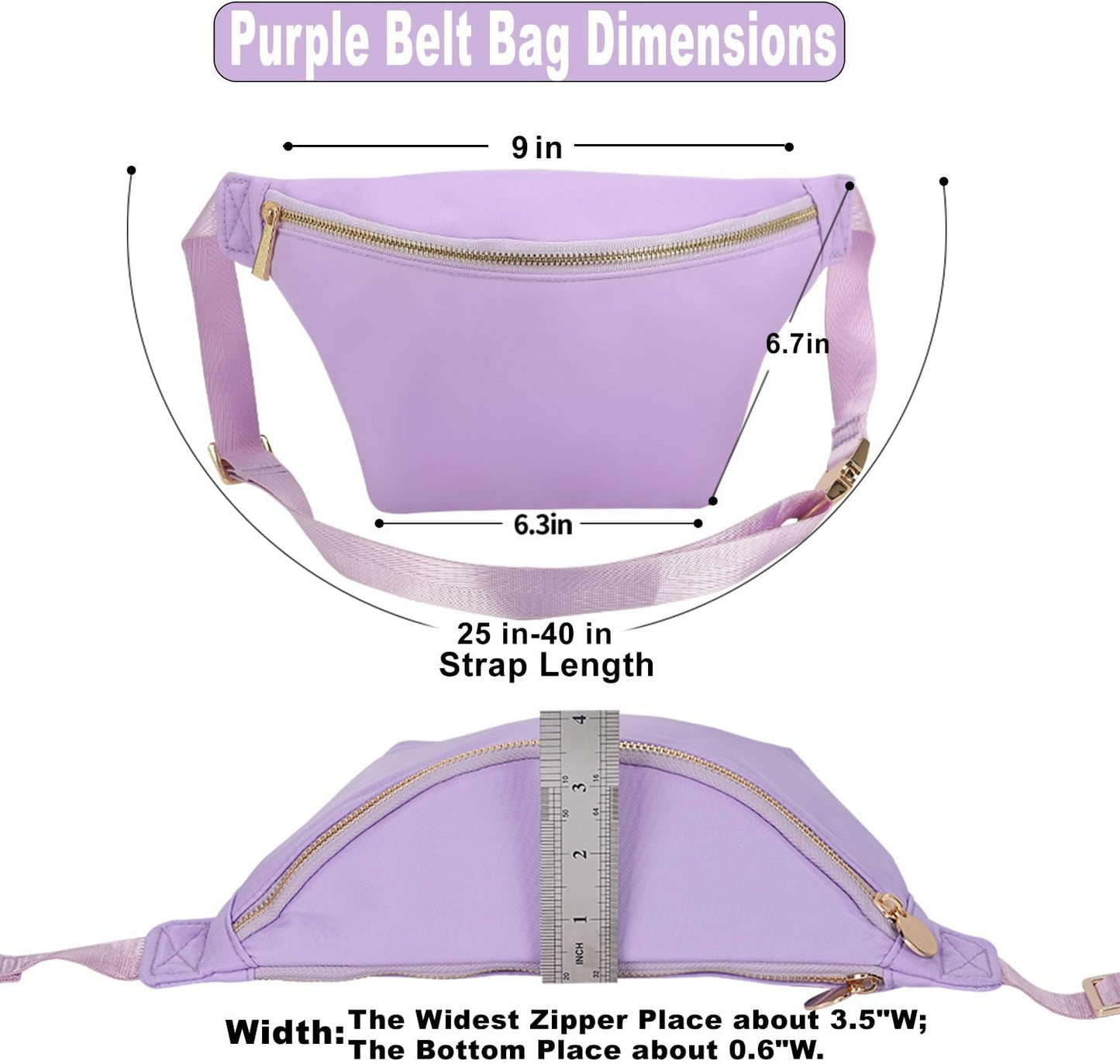 Waist Belt Nylon Fanny Pack Crossbody Bag for Women Travel (Purple)