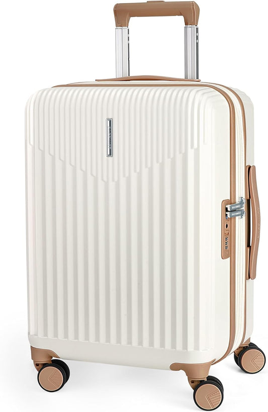 BAGSMART Carry On Luggage 22x14x9 Airline Approved with Spinner Wheels,100% PC Hardside Expandable Luggage with TSA Lock for Trips, 20 Inch Rolling Suitcases for Men Women,Beige