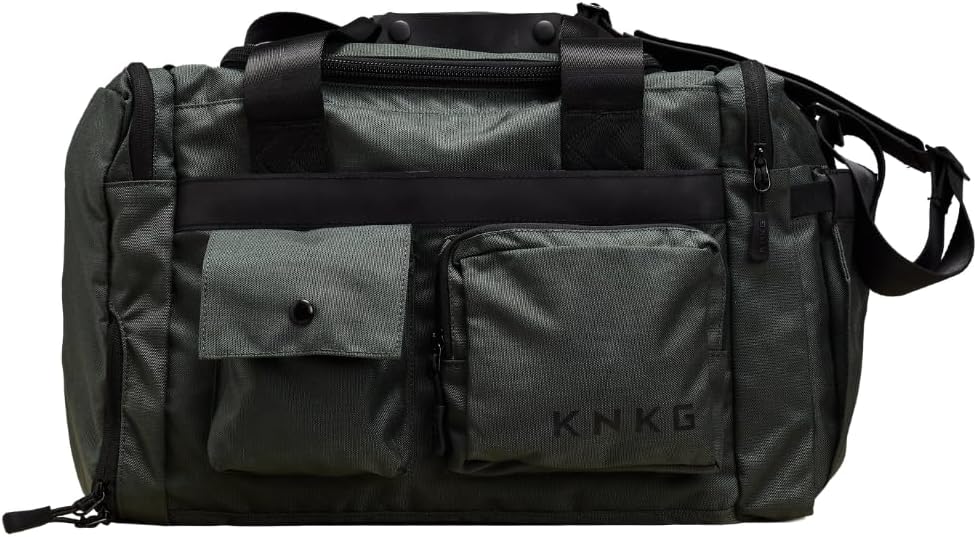 KNKG PLUS 63L Large Duffel Bag – Spacious, Durable Gym Bag with Dual Shoe Storage, Multiple Compartments & YKK Zippers for Fitness & Travel - Redwood (Charcoal, Large 63L)