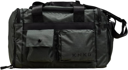 KNKG PLUS 63L Large Duffel Bag – Spacious, Durable Gym Bag with Dual Shoe Storage, Multiple Compartments & YKK Zippers for Fitness & Travel - Redwood (Charcoal, Large 63L)