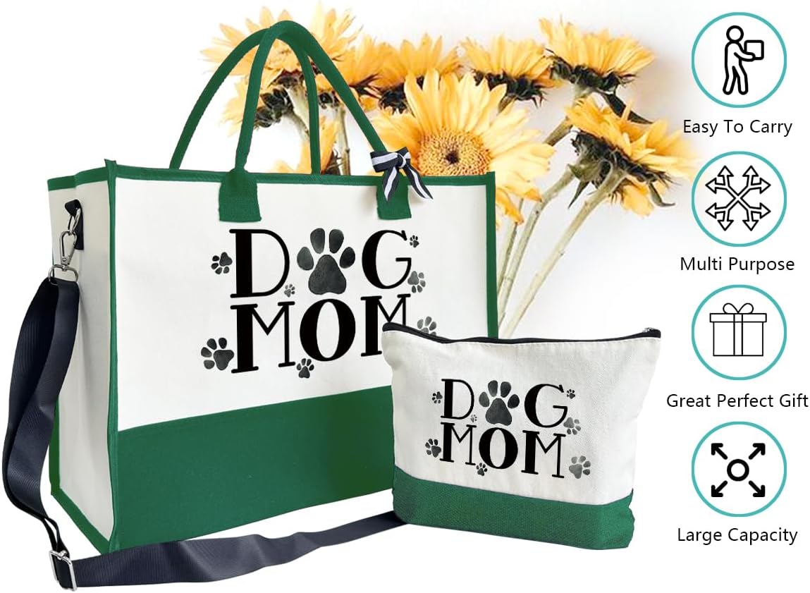 Dog Mom Tote Bag, Canvas Tote Bag for Women, Shoulder Beach Bag, Reusable Travel Beach Tote, Gifts for Dog Lovers and Pet Owners, Durable Everyday Handbag and Shopping Bag B1
