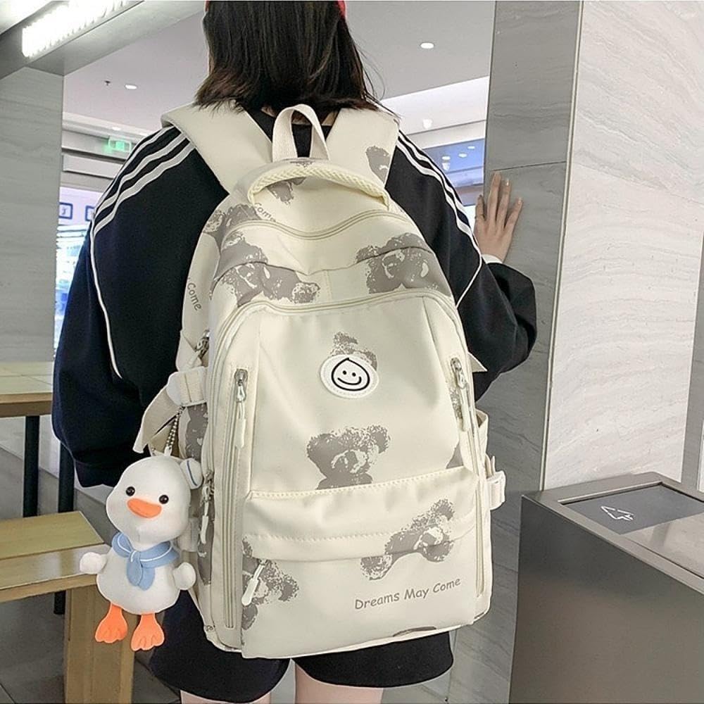 Teclado Kawaii Backpack with Cute Accessories Lightweight Bookbags Laptop Bag Waterproof Casual Travel Daypacks (Bear)