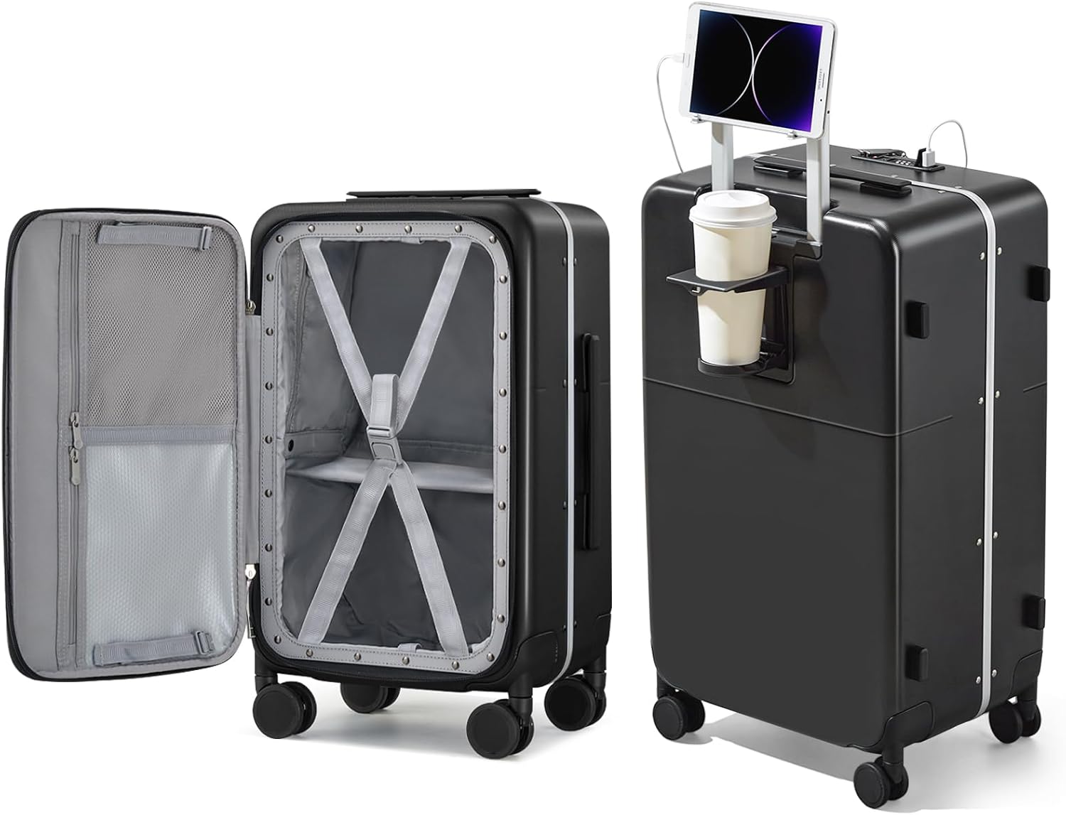 Hanke 24 Inch Luggage with Cup Holder and Charge,Top Opening Hard Shell Suitcases with Wheels and
