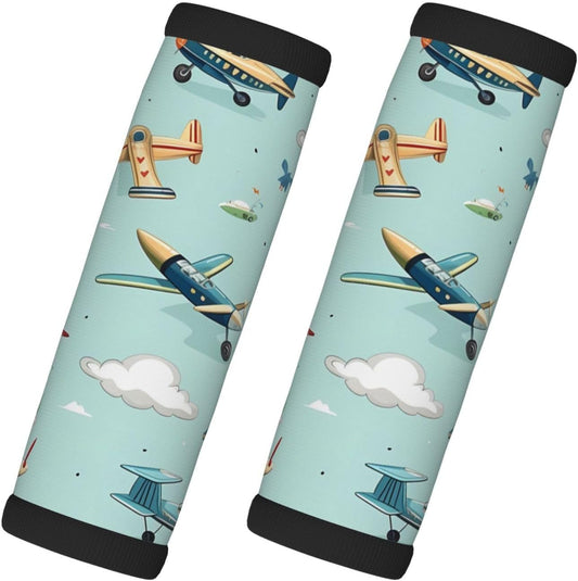 Luggage Handle Wraps Cartoon Airplanes Pattern Luggage Identifiers Soft Neoprene Luggage Handle Wraps For Suitcase Trolley Handle Grip Cover 2 Pack Luggage Tags