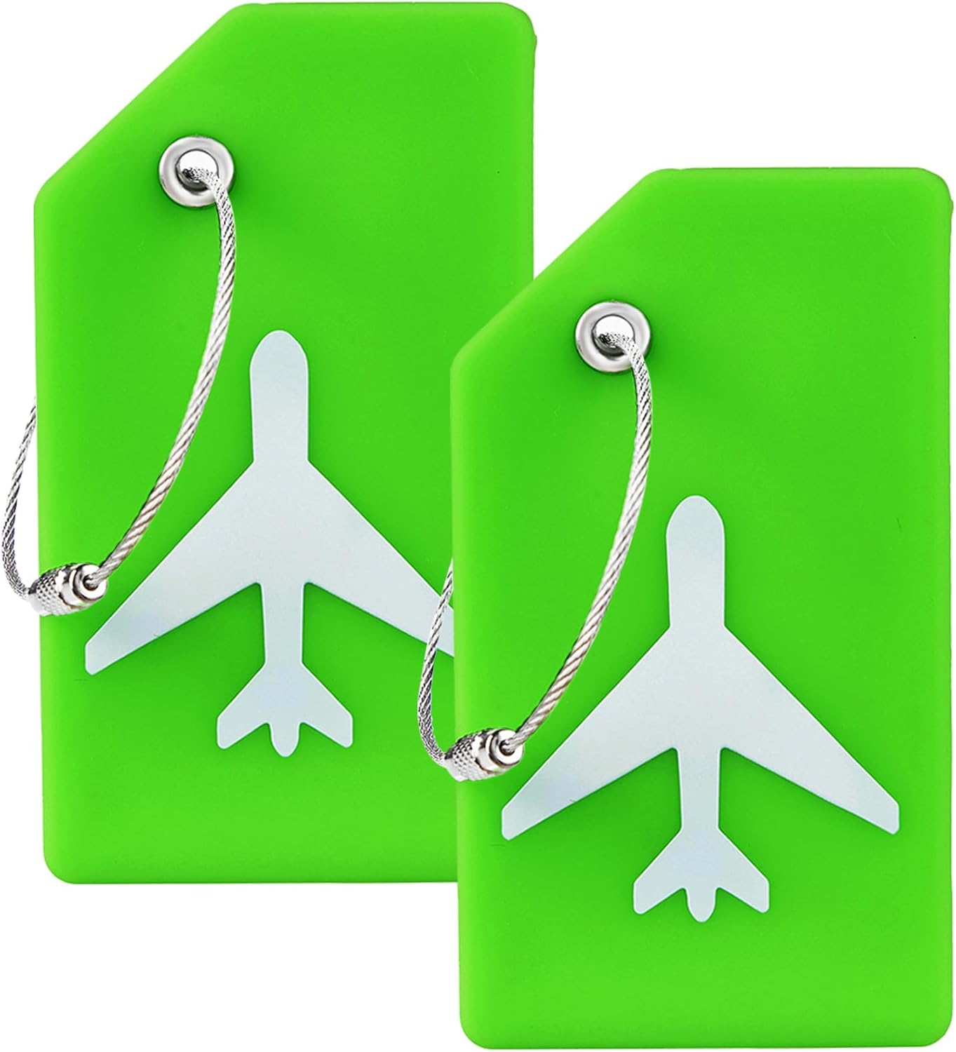 Gostwo 2 Pack Silicone Luggage Tags for Suitcases, 26 Initial Letter Baggage Labels Handbag School Bag Suitcase Instrument Tag with Stainless Steel Loop(Green)(Plane)