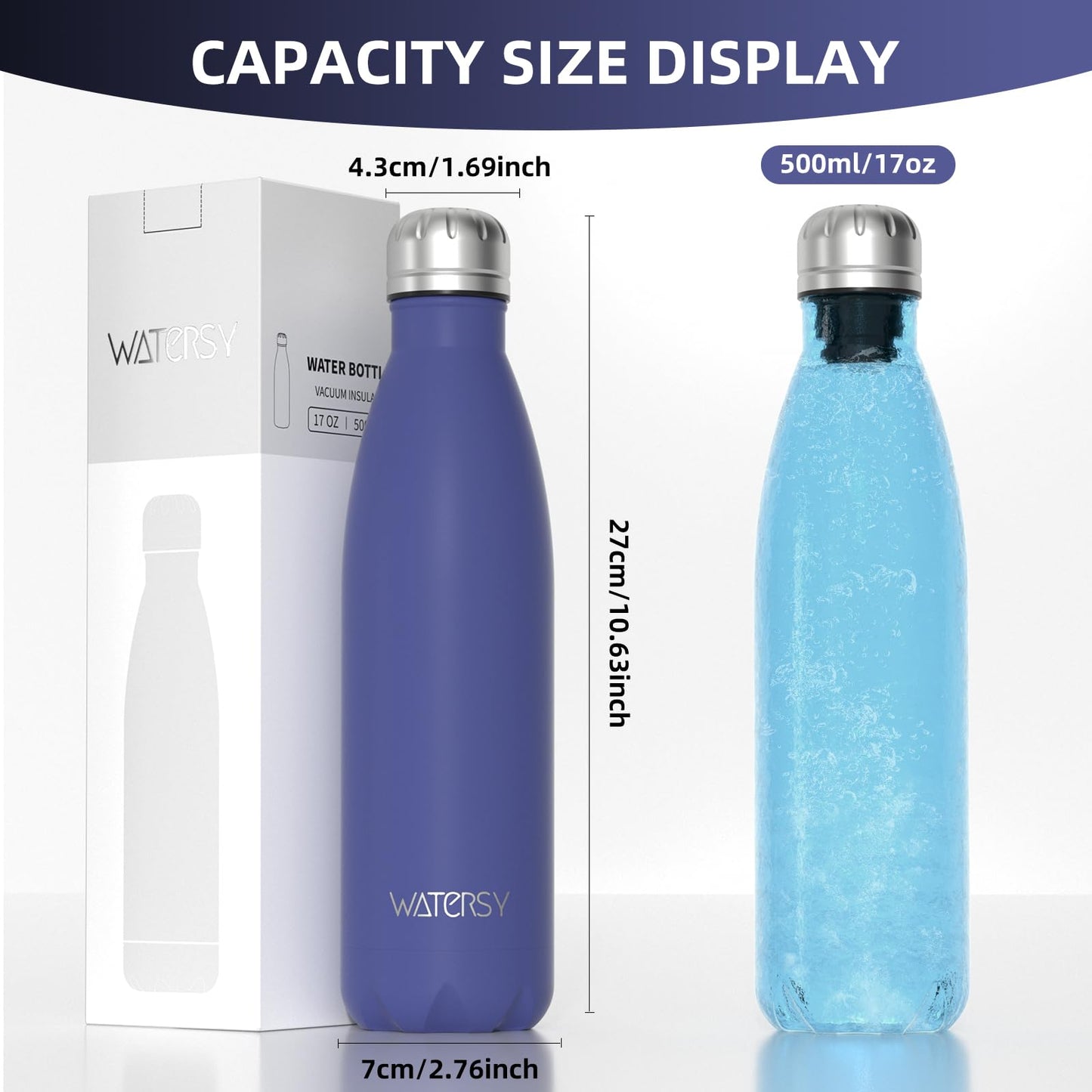 WATERSY Stainless Steel water bottle,17oz Insulated Water Bottles