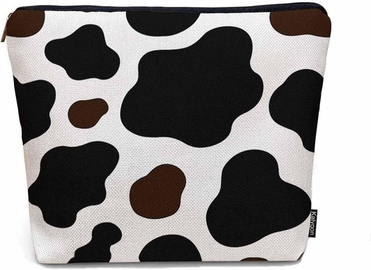 Women Cosmetic Bag Cow, Farm Cow Print Cattle Skin Milk Fur White Black Cute Makeup Bag For Purse Cosmetic Travel Bag For Toiletries Makeup Storage Bag Flax Skincare Bag Make Up Pouch Bags
