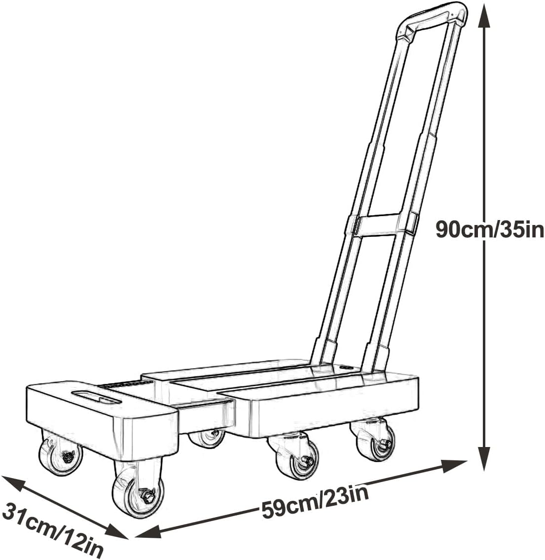 Folding Rolling Kitchen cart, Heavy Duty Luggage Rollin Cart, Metal Utility Cart, for Luggage