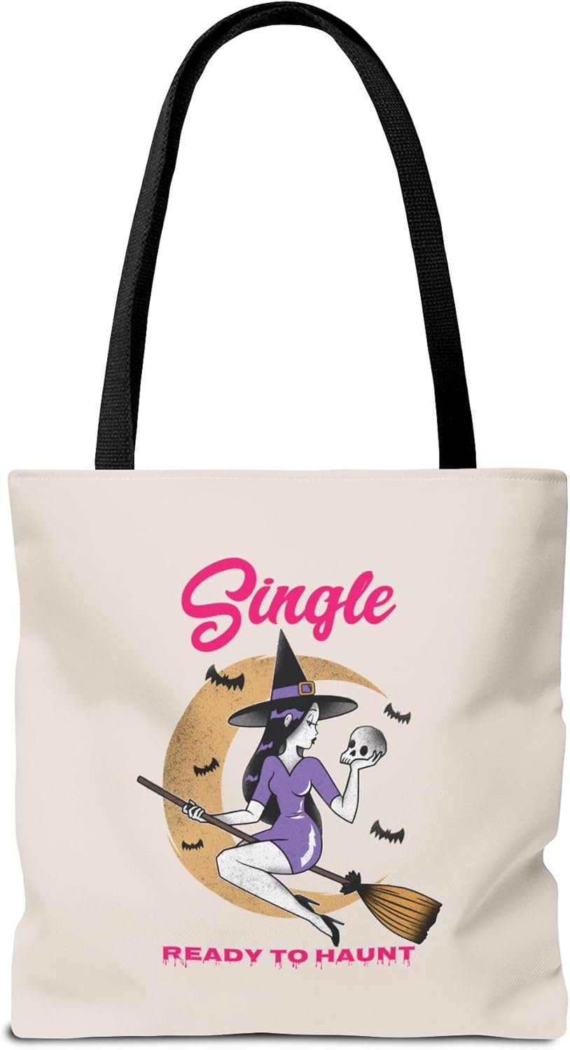 Halloween Tote Bag for Singles, Single and Ready to Haunt, Witchy Tote, Spooky Gift Bag, Fall Vibes, Breakup Gift for her