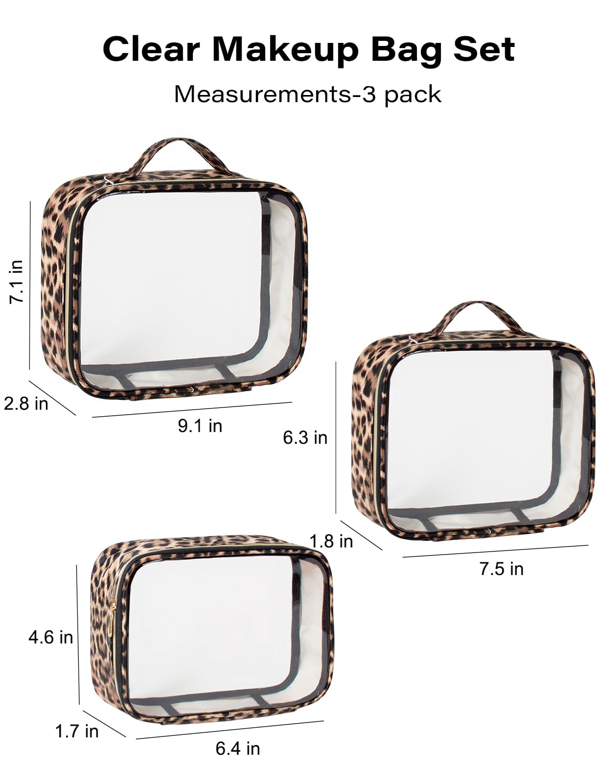 FFpaw 3 Pack Clear Toiletry Bag for Women, TSA Approved Organizer for Travel Size Toiletries Carry