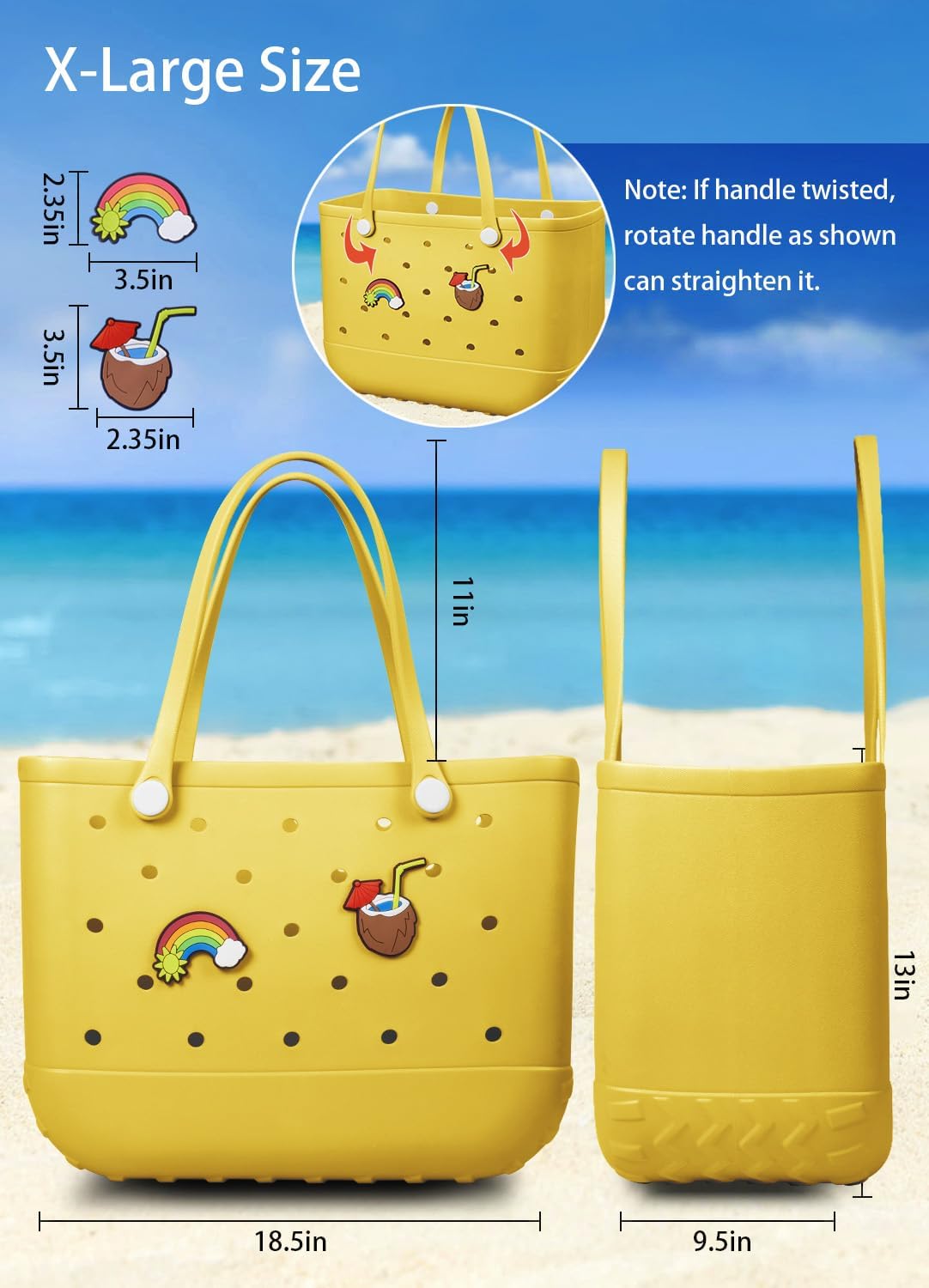 Beach Bag Rubber Tote Bag - Waterproof Travel Bag for Women Washable Tote Bag Handbag for Sports Beach Market Pool