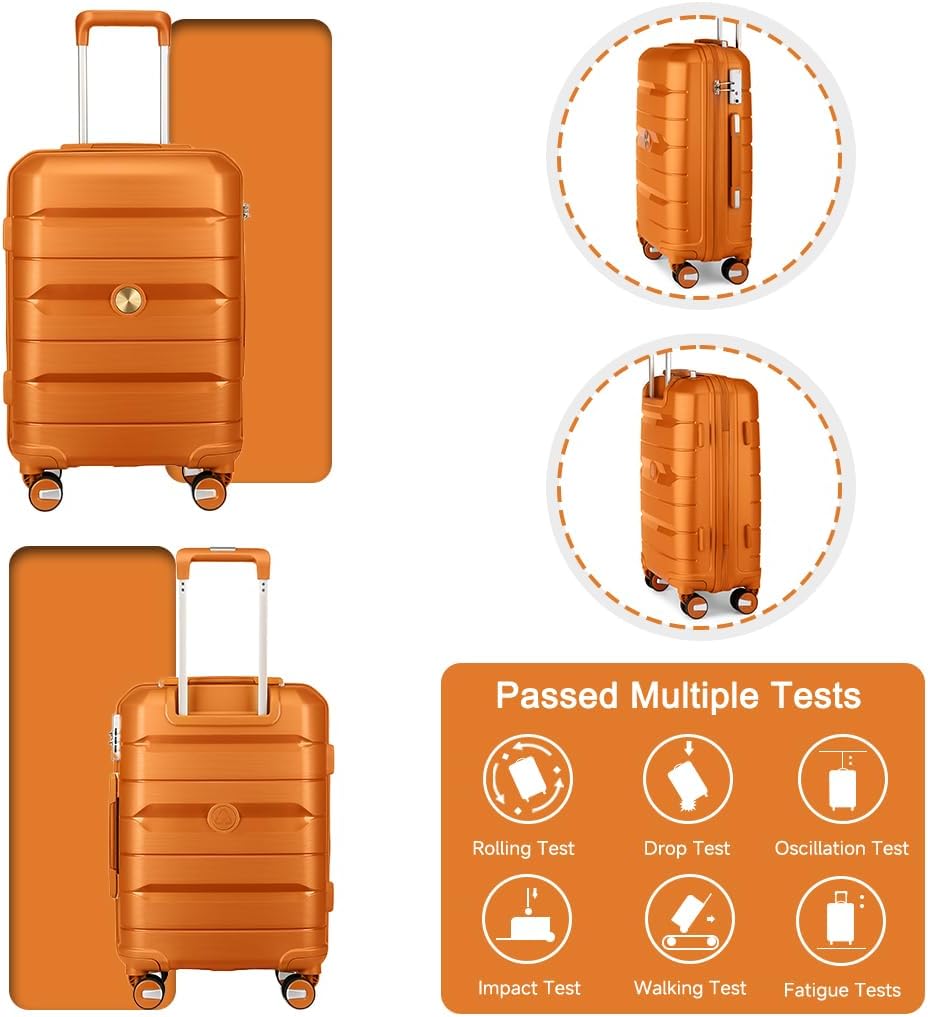 Somago Luggage Sets and Packing Cube Travel Set Lightweight Hardside Polypropylene Suitcases with Double Spinner Wheels and TSA Lock,Sunset Orange