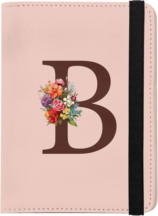 Cute Passport Holder and Holder Combo Passport Cover with Compatible Wallet Credit Card Protector RFID Blocking Women Men (Pink Initial Monogram-B)