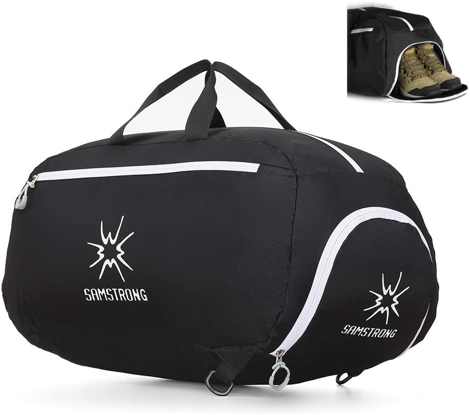 Samstrong Sports Gym Bag with Shoes Compartment 50 Liter Water Resistant Travel Duffel Bag Durable Duffle Bag Weekender Bag for Men and Women, Black