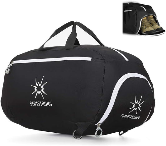 Samstrong Sports Gym Bag with Shoes Compartment 50 Liter Water Resistant Travel Duffel Bag Durable Duffle Bag Weekender Bag for Men and Women, Black