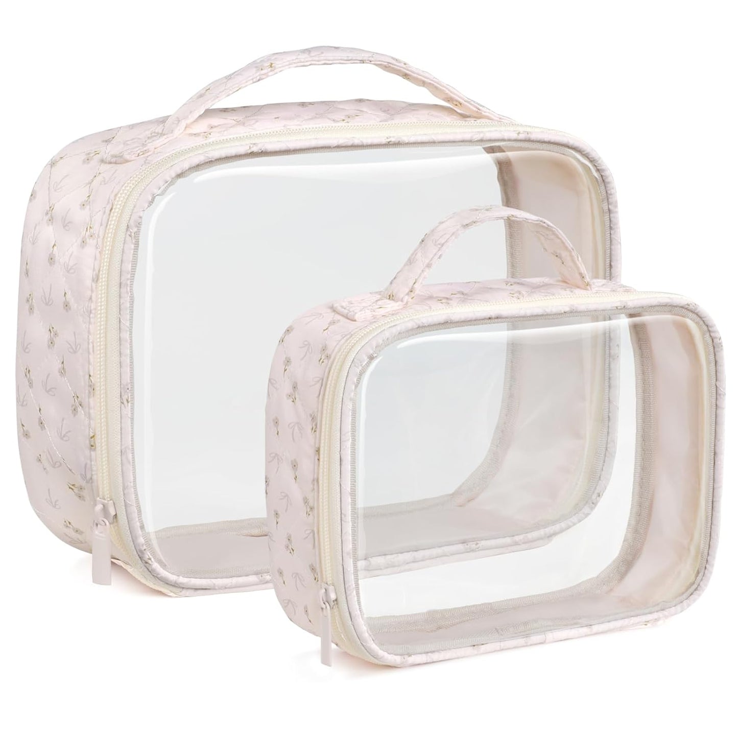 PACKISM Clear Makeup Bag - 2 Pack TSA Approved Toiletry Bag with Handle and 180° Large Opening