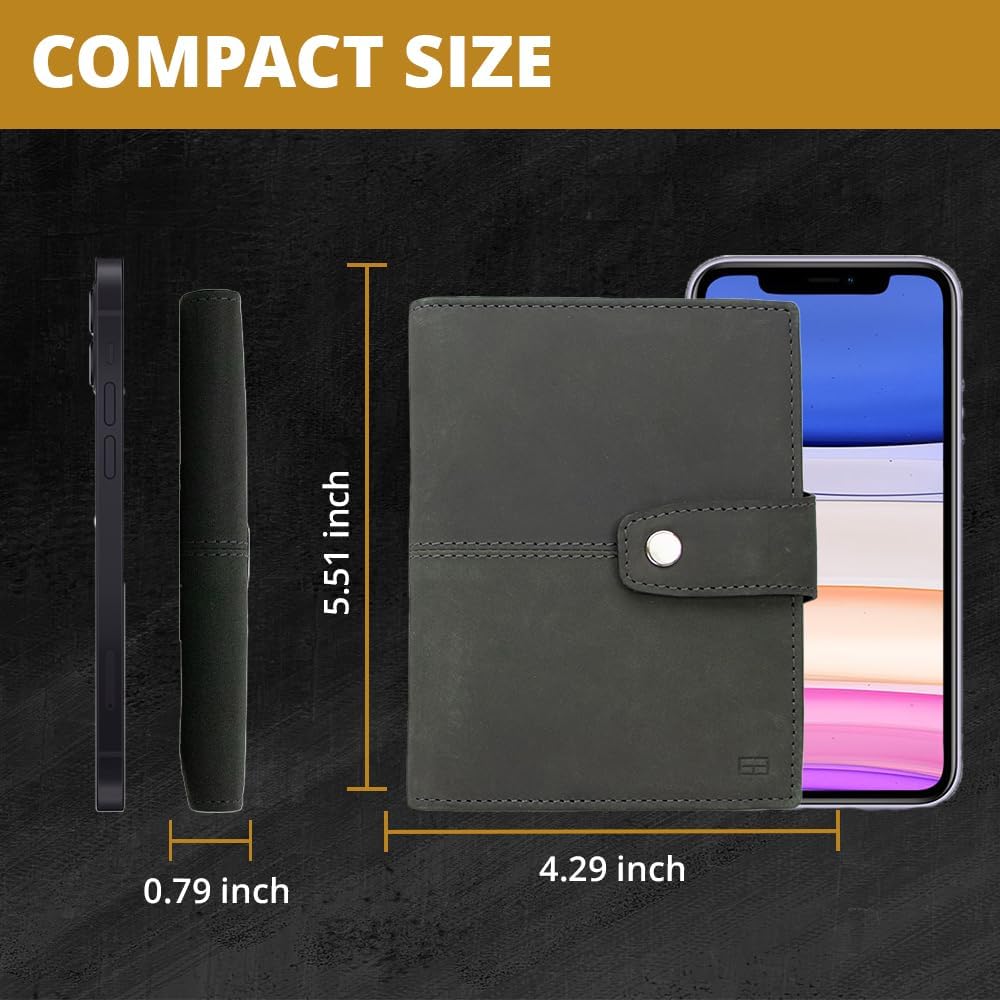 GARZINI Passport Holder with AirTag, Passport Wallet with RFID, Travel Accessories, Travel Document Holder with ID Window, Leather Passport Holder for 7 Cards, Carbon Black