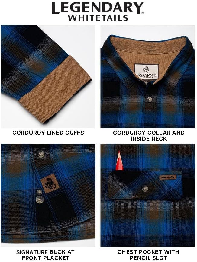 Legendary Whitetails Men's Flannel Shirt Long Sleeve Button Down 100% Cotton