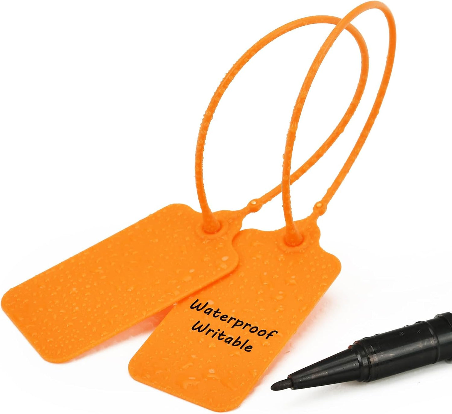 50pcs Luggage Tags Plastic Seals Shipping Label Logistics Use Sign Tie, Sealing Storage Multi Purpose Name ID Tag with Marker for Backpack, Schoolbag, Car Key (Orange)