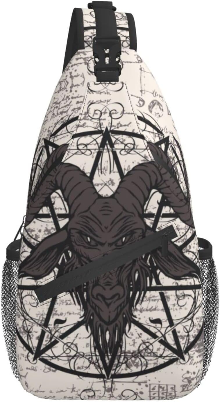 bassyil Goat Skull Sling Bag Crossbody Travel Hiking Chest Backpack Shoulder Daypack for Women Men One Size