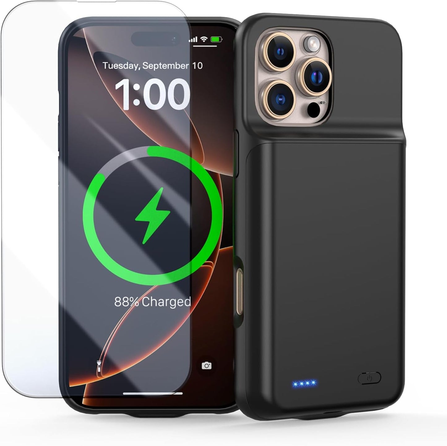Battery Case for iPhone 16 Pro Max, Ultra-Slim 7000mAh Portable Extended Charging Charger Case [2025 Upgraded] w/Tempered Glass Film for iPhone 16 Pro Max-6.9 inch,Black