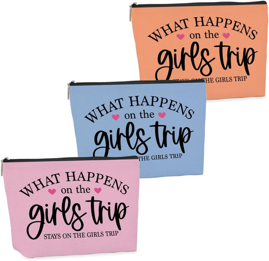 3 PCS Girls Trip Gifts Favors Girls Trip Bag Girls Trip Makeup Bag Girls Weekend Gifts for Women Girls Weekend Gifts Ideas for Coworker Cosmetic Bag Weekender Bag for Women Christmas Holiday Vacation