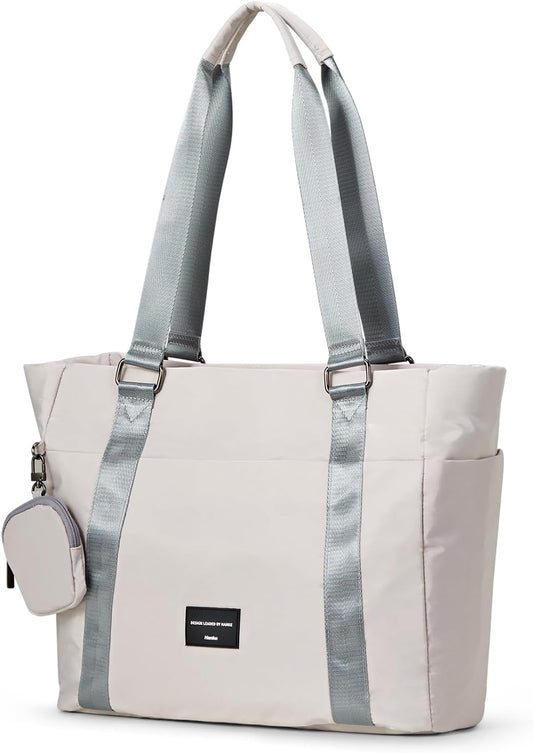 Hanke Laptop Tote - Lightweight Nylon Shoulder Bag for Work, Travel, Sports & Gym - Dune Grey