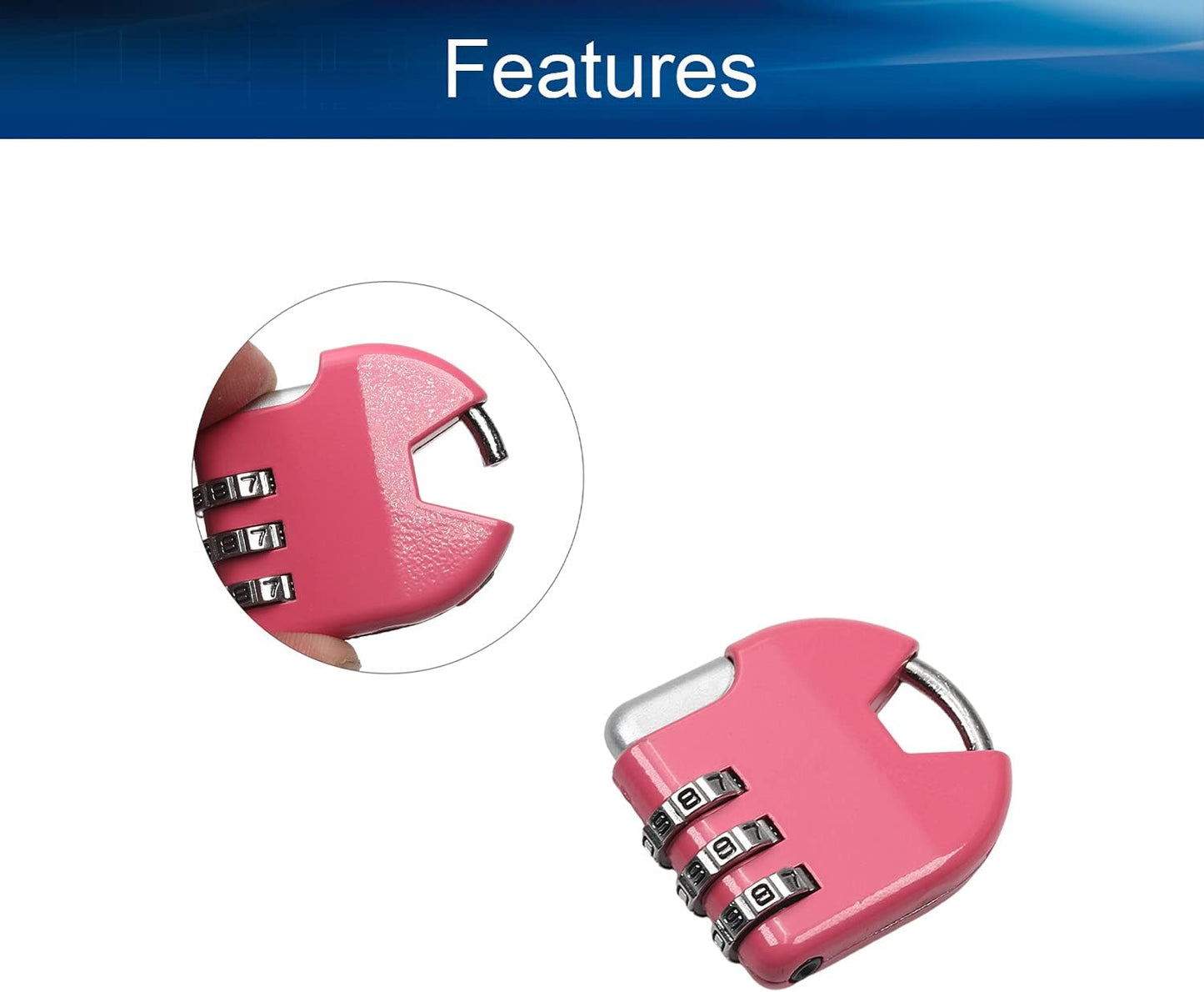 Yinpecly 3 Digit Combinations Padlock The Safe Cipher Lock Mini Zinc Alloy Resettable Code Lock 1.57" x 1.38" (HxW), for Mini Suitcase Luggage, Silver and Pink Tone 1Set