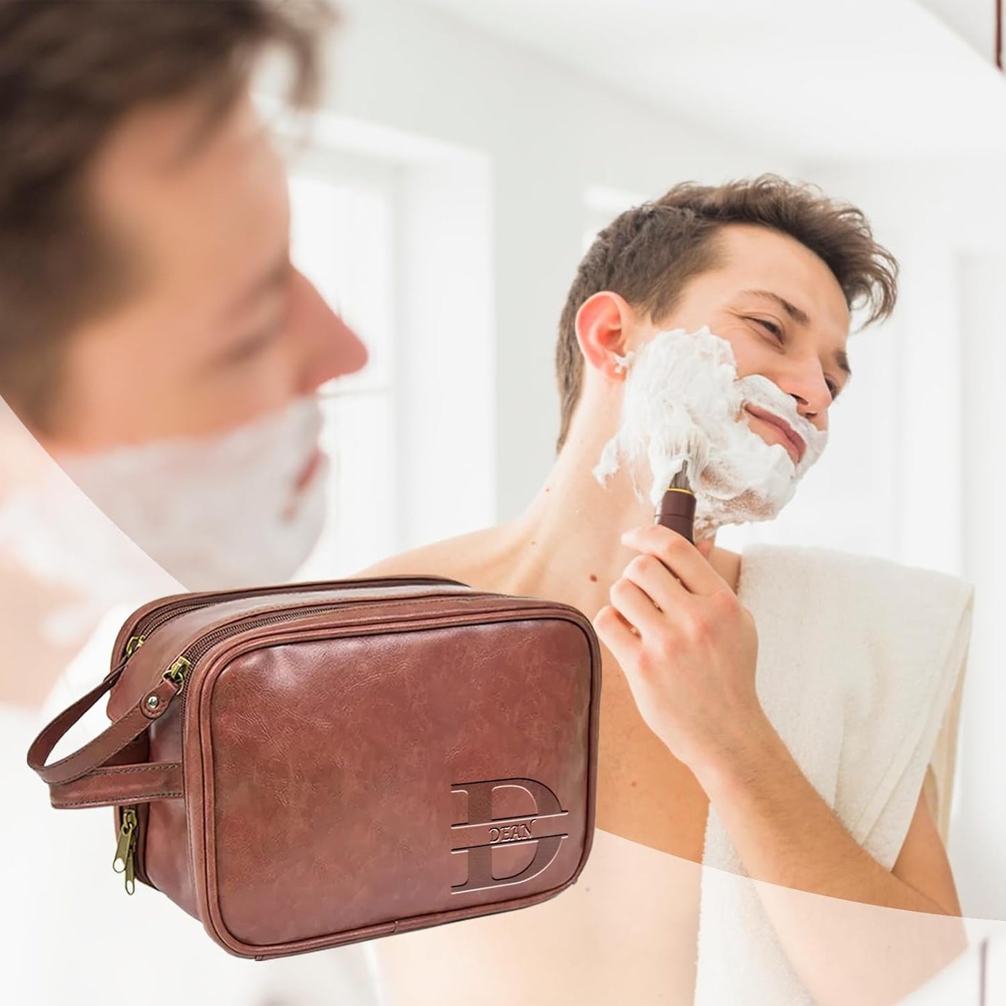 ubmpj Personalized Toiletry Bag for Men Custom PU Leather Travel Shaving dopp Kit Laser Engraved
