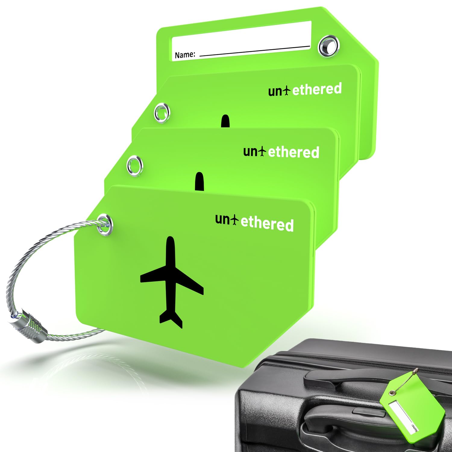 Untethered 4-Pack Luggage Tag Set | Durable Luggage Tags for Suitcases & Travel Bags | Bag Tag &