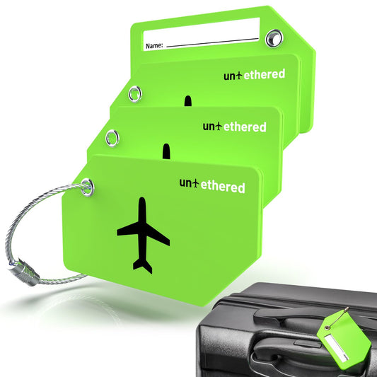 Untethered 4-Pack Luggage Tag Set | Durable Luggage Tags for Suitcases & Travel Bags | Bag Tag &