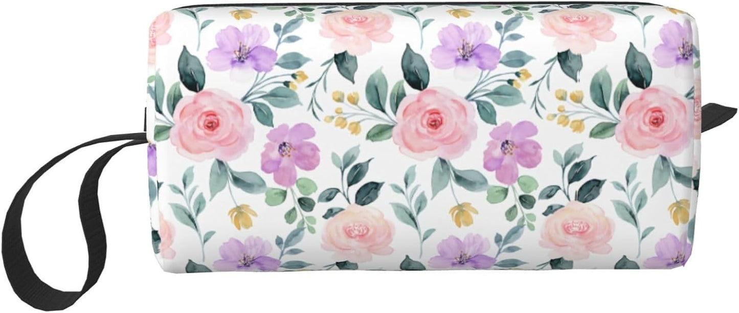 Watercolor Lavender Mist Floral Makeup Bag Small Compact & Durable Travel Cosmetic Bag Organizer Oxford Fabric Impact-Resistant Multi-Purpose Storage Perfect for Travel, Gym, Daily Use