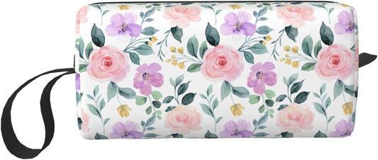 Watercolor Lavender Mist Floral Makeup Bag Small Compact & Durable Travel Cosmetic Bag Organizer Oxford Fabric Impact-Resistant Multi-Purpose Storage Perfect for Travel, Gym, Daily Use