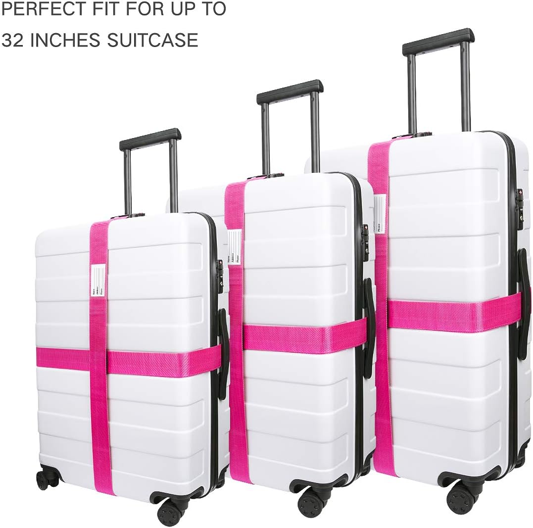 Luxebell Luggage Straps Suitcase Belt Add-A-Bag Travel Accessories, Heavy Duty Strap, 4-Pack 6.56ft Rosy