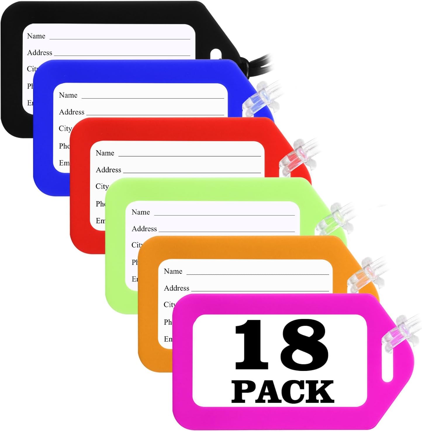 Sodsay 18 PK Luggage Tags for Suitcases (Assorted, Pack of 18 with 9 Vibrant Colors), Luggage Tag