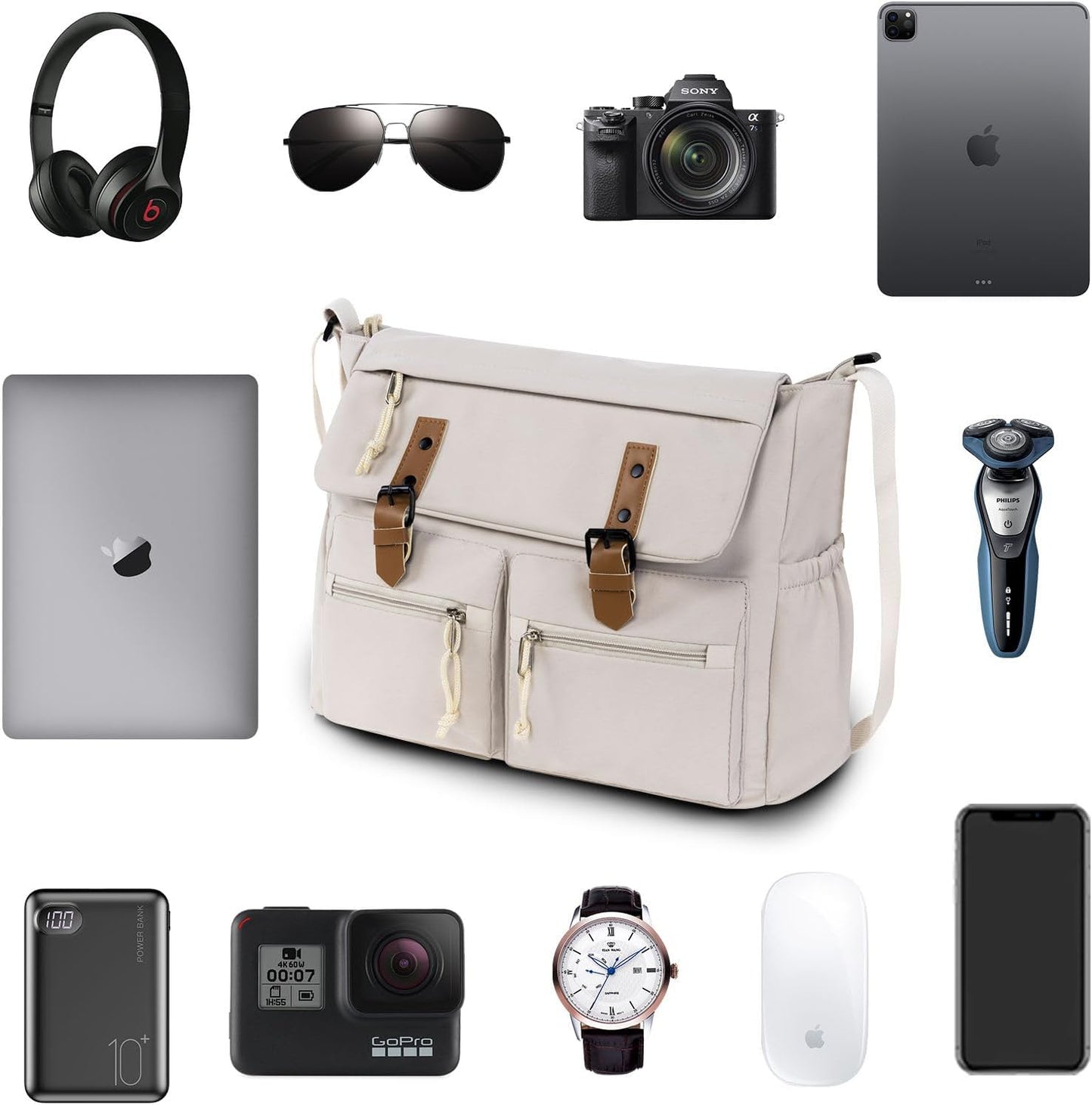 Travel Messenger Bag for Women Men: Durable Canvas Crossbody Handbag with Adjustable Strap Lightweight Laptop Purse