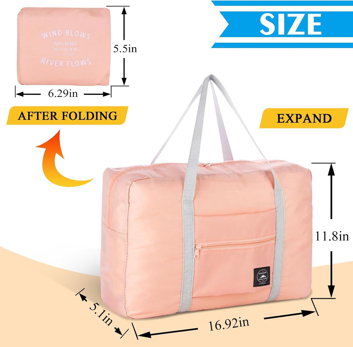 Travel Duffle Bag Tote Carry on Bag Nylon Lightweight Foldable Travel Bag Water Resistant Sports Gym Duffle Weekender Overnight Bag (Pink+Pe bag)