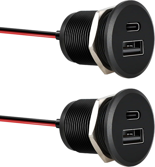 Acegoo RV USB Outlet All-Aluminum Type A + Type C Ports 12V/24V USB Charger, Recessed Mount 24W High-speed Charging Socket, PD3.0 & QC3.0 Fast Charger for Camper Trailer Van Car Boat Golf Cart (2Pcs)