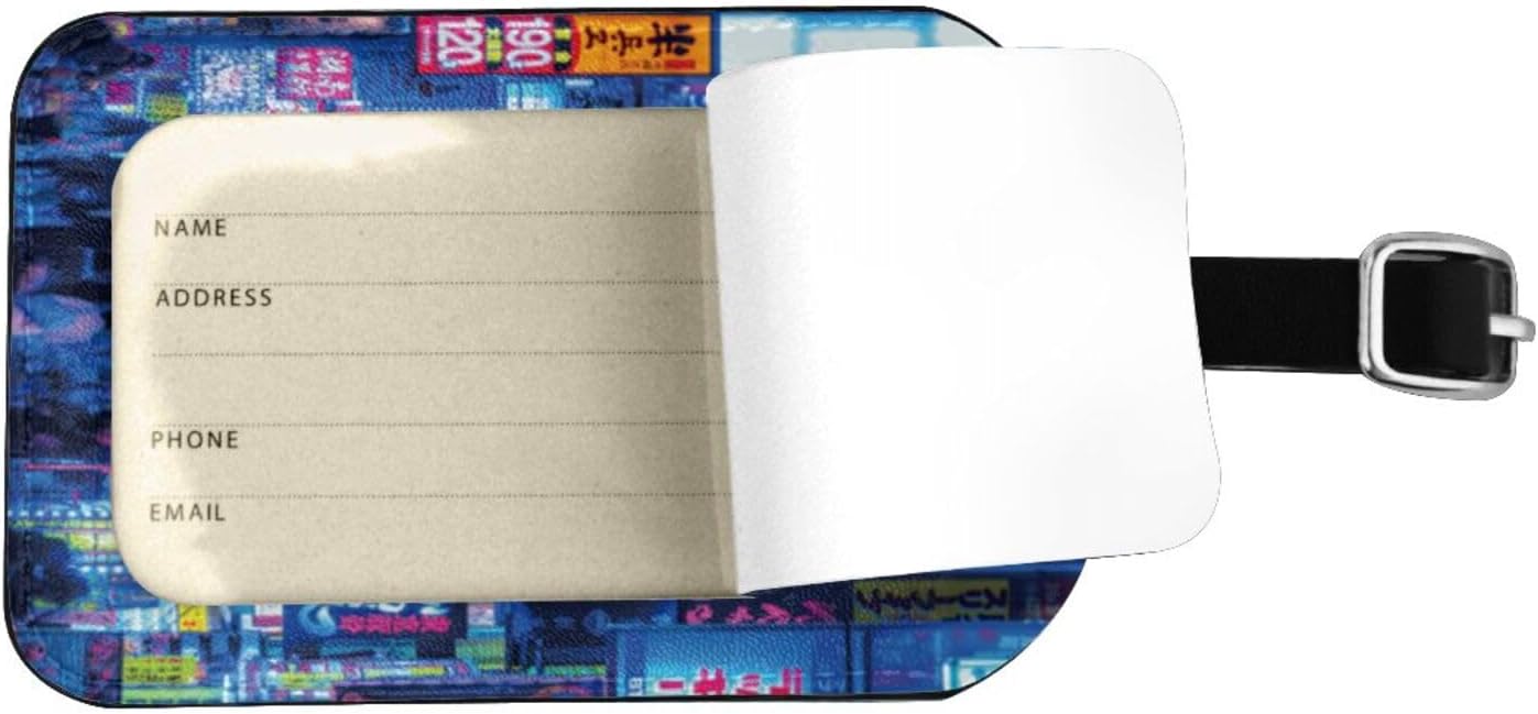 Japan Luggage Tag for Suitcases,Japanese Tokyo Night Street PU Leather Baggage Tags Bag Tags Travel Id Label for Luggage Women Men -1 Piece