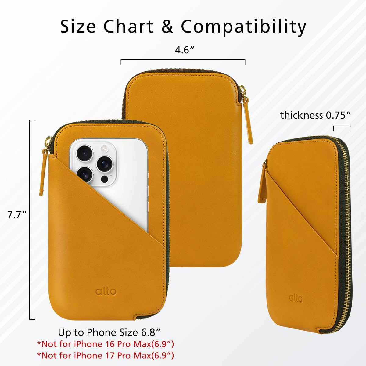 Alto Travel Phone Wallet, Italian Leather Case Passport Holder, Designed for Phones Up to 6.8 inches, Android and iPhone 17, Air, 16, 15, 14, 13 (Caramel Brown) (Not for iPhone 17 Pro Max, 16 Pro Max)