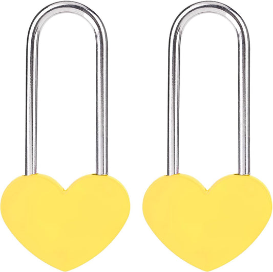 2PC 3.5" 50mm Love Lock Heart Padlock,Yellow Single Heart Wish Lock for Lovers Wedding,Anniversary,Travel, Bridge(NO Key)
