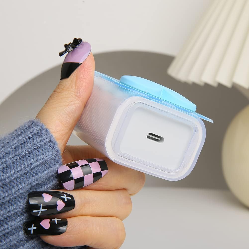 Compatible with iPhone 18W/20W USB-C Charger Cover Lovely 3D Love Heart Waves Clear Soft Charger Protector Cute Cable Saver for iPhone 11 12 13 14 Pro Max Fast Power Adapter, Blue 1 (5in1)