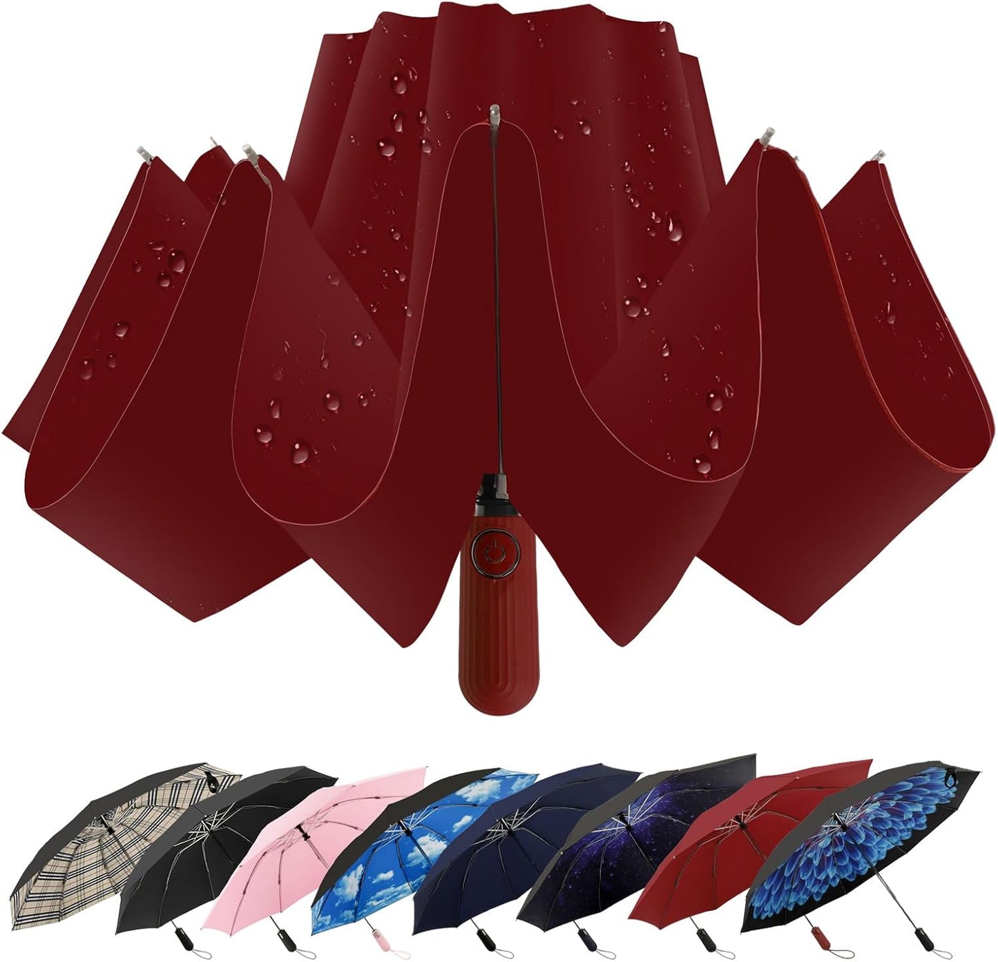 Compact Inverted Travel Umbrella, Automatic Open Close, 9-Rib 46 Inch Windproof Umbrella