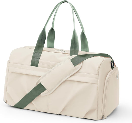 Gym Bag for Women Duffle Bag with Shoe Compartment Yoga Mat Bag Sports Workout Bag Weekend Overnight Bag, Beige Green